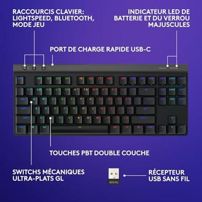 Gamingtoetsenbord - Draadloos - Logitech G - G515 TKL Lightspeed - Mechanisch Tactiel - RGB - AZERTY - Zwart