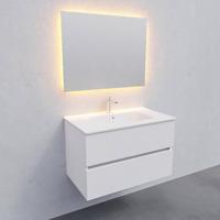 Badkamermeubel BWS Helsinki 80x46cm Keramiek Mat Wit 2 Laden (1 kraangat) - thumbnail