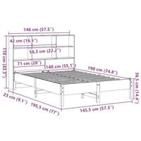 Bed met boekenkast zonder matras grenenhout wasbruin 140x190 cm - thumbnail