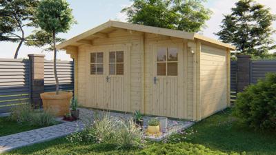 Tuindeco Fraga Blokhut 450x300 cm 34 mm vuren blank- Zadeldak- Onbehandeld vurenhout- Tuindeco