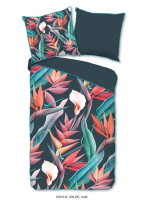 Descanso Dekbedovertrek "bloemen en bladeren" - Multi - (200x200 cm) - Biologisch Katoen satijn