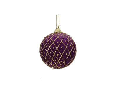 Kerstbal foam ruiten met stip 8 cm paars