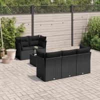 6-delige Loungeset met kussens poly rattan zwart - thumbnail