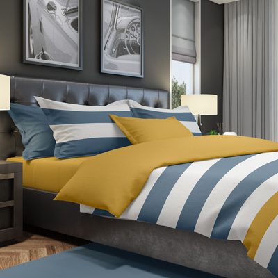 The One Dekbedovertrek Stripe Indigo / Gold-240x220cm
