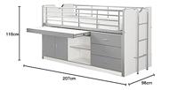 Vipack halfhoogslaper Bonny met uitschuifbaar bureau - grijs - 116x96x207 cm - thumbnail
