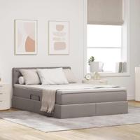 Bed met LED -striplichten met opslag Taupe 140 x 200 cm Stof - thumbnail