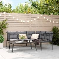 Loungeset met kussens staal en textileen zwart - thumbnail