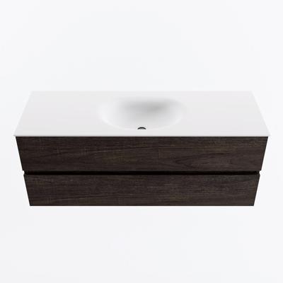 MONDIAZ VICA 130cm badmeubel onderkast Dark Brown 2 lades. Wastafel MOON midden 1 kraangat, kleur Talc.