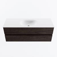 MONDIAZ VICA 130cm badmeubel onderkast Dark Brown 2 lades. Wastafel MOON midden 1 kraangat, kleur Talc. - thumbnail