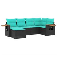 6-delige Loungeset met kussens poly rattan zwart - thumbnail