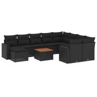 11-delige Loungeset met kussens poly rattan zwart - thumbnail