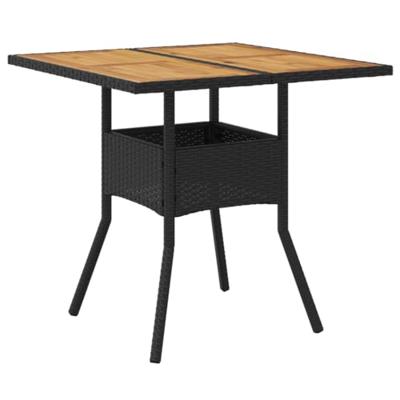 Tuintafel met acaciahouten blad 80x80x75 cm poly rattan zwart - thumbnail