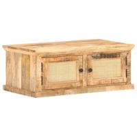 Salontafel 90x50x35 cm massief mangohout en natuurlijk riet - thumbnail