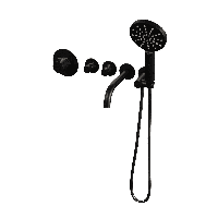 Black Edition thermostatische inbouw badkraan SET 02 - mat zwart, met uitloop, handdouche, doucheslang en wandaansluitbocht - 3 standen - thumbnail