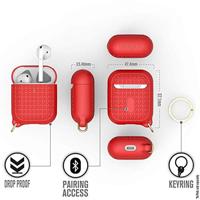 Keyring Case voor AirPods 1 en 2 - Siliconen AirPods-case met textuurpatroon, oplaadlampje zichtbaar, oppervlakteafwerking met extra grip, inclusief sleutelring, compatibel met draadloos opladen - Rood - thumbnail