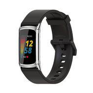 FitBit Charge 5 & 6 Extra soft siliconen bandje - Zwart + zilveren connector - thumbnail
