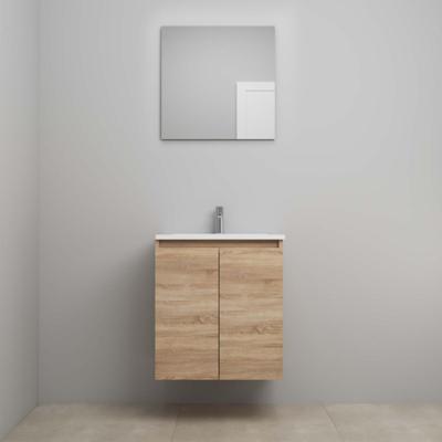 On-Line Badkamermeubelset - 60 cm - Voorgemonteerd - Greeploos 2 Deuren - Acryl Wastafel - 1 Kraangat - Spiegel - Eiken