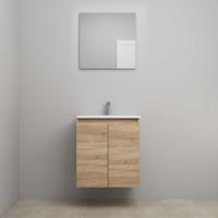 On-Line Badkamermeubelset - 60 cm - Voorgemonteerd - Greeploos 2 Deuren - Acryl Wastafel - 1 Kraangat - Spiegel - Eiken - thumbnail
