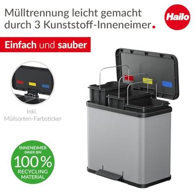 Hailo öko trio plus L 0633-220 Afvalbak 27 Staal (l x b x h) 470 x 340 x 430 mm Zilver Met voetpedaal 1 stuk(s) Hailo öko trio plus L 0633-220 Afvalbak 27 Staal (l x b x h) 470 x 340 x 430 mm Zilver Met voetpedaal 1 stuk(s)