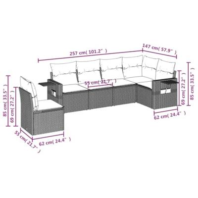 6-delige Loungeset met kussens poly rattan grijs - thumbnail