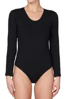 J&C body lange mouw katoen - bodystocking dames - diepe ronde hals - Witte body - zwarte body - thumbnail