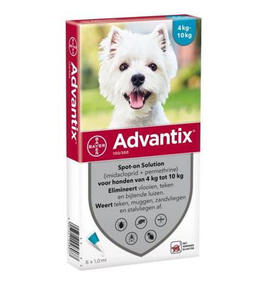 Advantix vlooien- en tekenpipet voor honden 100/500 (4 tot 10 kg) 6 pipetten