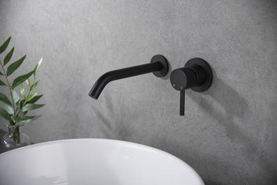 Wiesbaden Ribbd inbouw-wastafelmengkraan eenhendel compleet mat zwart