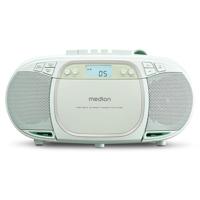 MEDION E66476 Stereo Geluidssysteem (boombox, CD-speler, MP3, cassette, draagbare cassettespeler voor kinderen, FM-radio, AUX, hoofdtelefoon, netvoeding & batterij) groen - thumbnail
