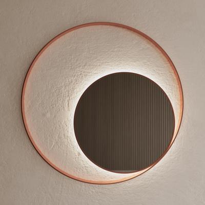 Spiegel Gliss Design Kosmos Koper Rosé Rond met Frame en Indirecte LED Verlichting 80 cm