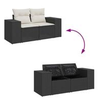 6-delige Loungeset met kussens poly rattan zwart - thumbnail