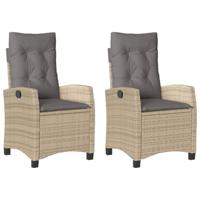Tuinstoelen 2 st verstelbaar kussens poly rattan gemengd beige - thumbnail