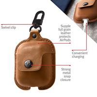 Twelve South AirSnap | Leren beschermhoes met verliespreventieclip voor AirPods en draadloos oplaadhoesje voor AirPods, cognac - thumbnail