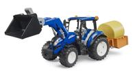 Bruder New Holland T5.120 met voorlader en laadbak - thumbnail
