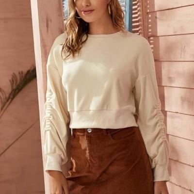 Effen kleur pluche rubber vrouwen Sweatshirt (kleur: beige maat: S)