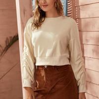 Effen kleur pluche rubber vrouwen Sweatshirt (kleur: beige maat: S) - thumbnail