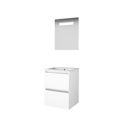 Basic-Line Economic 46 Badkamermeubelset - 50 x 46 cm - Greeploos - 2 Lades - Keramische Wastafel - 1 Kraangat - Spiegel met LED Verlichting - Ice White