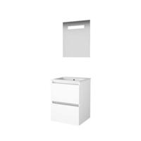 Basic-Line Economic 46 Badkamermeubelset - 50 x 46 cm - Greeploos - 2 Lades - Keramische Wastafel - 1 Kraangat - Spiegel met LED Verlichting - Ice White - thumbnail