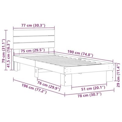 Bedframe hoofdeinde zonder matras 75x190 cm massief hout eiken