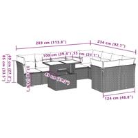 10-delige Loungeset met kussens poly rattan zwart - thumbnail