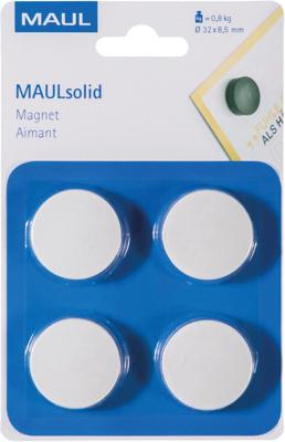 MAUL magneet Solid, 32 mm, trekkracht 800 gr, blister van 4, stuks, wit MAUL magneet Solid, 32 mm, trekkracht 800 gr, blister van 4, stuks, wit