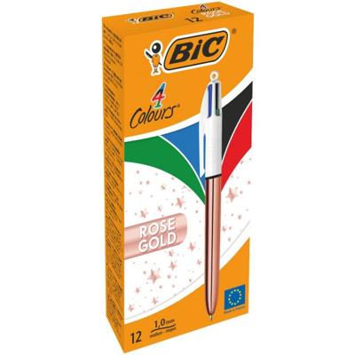 Bic balpen 4 Colour Shine, rosé goud, doos van 12 stuk