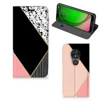 Motorola Moto G7 Play Stand Case Zwart Roze Vormen - thumbnail