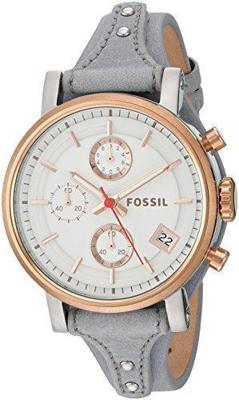 Fossil 'Original Boyfriend' chronograaf grijs lederen Dameshorloge - goud Fossil 'Original Boyfriend' chronograaf grijs lederen Dameshorloge - goud