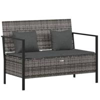 Tuinbank 2-zits met kussens poly rattan grijs - thumbnail
