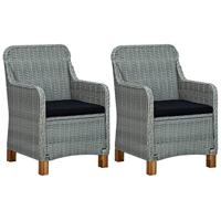 Tuinstoelen 2 st met kussens poly rattan lichtgrijs - thumbnail