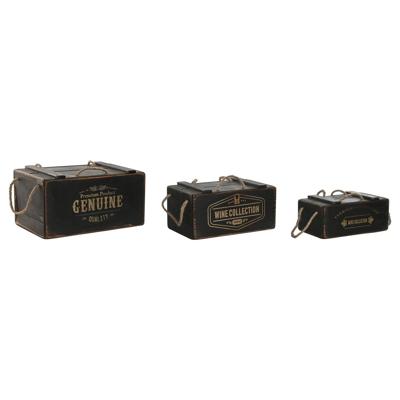Opslagdozen Home ESPRIT Zwart Sparrenhout 38 x 24 x 20 cm 3 Onderdelen