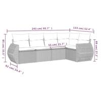 5-delige Loungeset met kussens poly rattan lichtgrijs - thumbnail