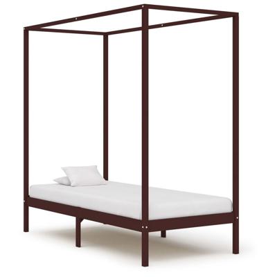 Hemelbedframe massief grenenhout donkerbruin 90x200 cm
