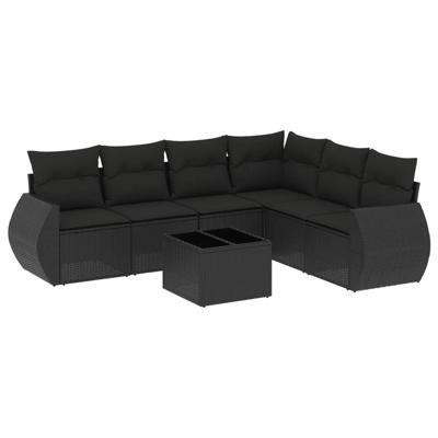 6-delige Loungeset met kussens poly rattan zwart