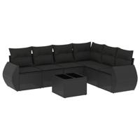 6-delige Loungeset met kussens poly rattan zwart - thumbnail